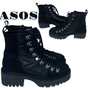 Asos Croc Embossed Chunky Lace Up Combat Boots US6 UK4